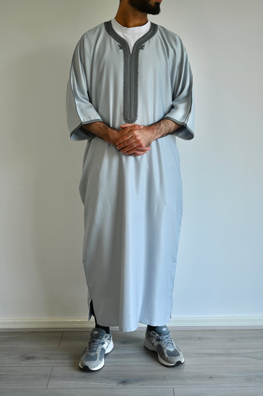 Premium Moroccan Thobe - Platinum Grey