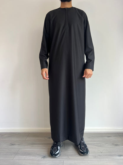 Premium Omani Thobe - Obsidian Black